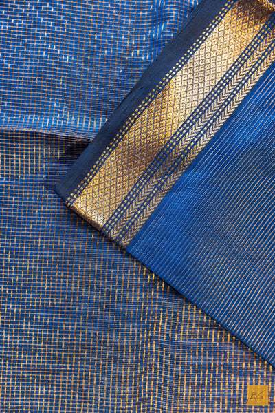 Dharini- Blue Tissue Maheshwari Silk Cotton Handwoven Saree