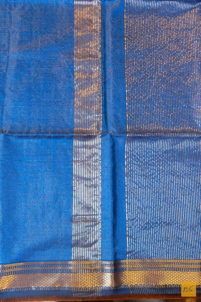 Dharini- Blue Tissue Maheshwari Silk Cotton Handwoven Saree
