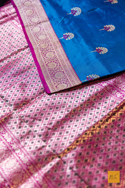 Vaahini- Blue Banarasi Katan Silk Handwoven Saree