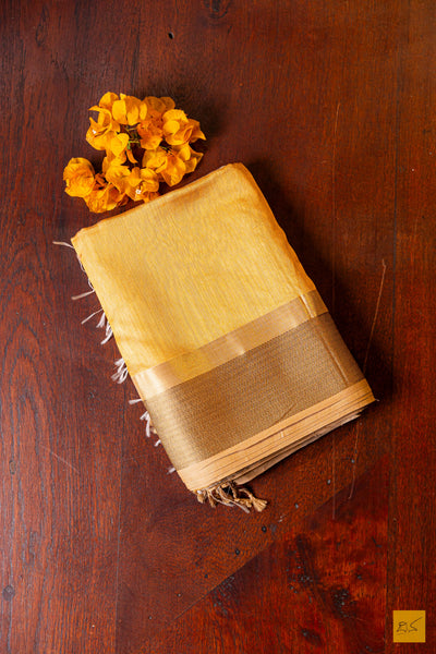 Hamsa- Yellow Maheshwari Silk Cotton Handwoven Saree