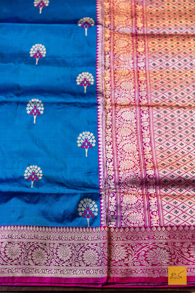 Vaahini- Blue Banarasi Katan Silk Handwoven Saree