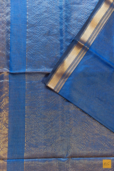 Dharini- Blue Tissue Maheshwari Silk Cotton Handwoven Saree