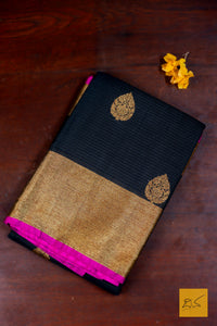 Sathyabhama- Black Banarasi Silk Cotton Handwoven Saree