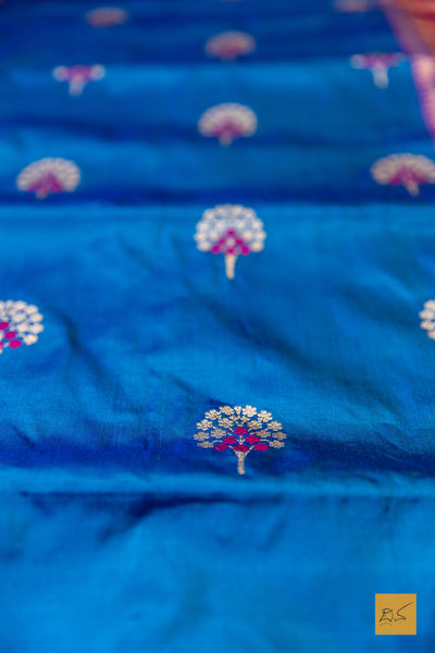Vaahini- Blue Banarasi Katan Silk Handwoven Saree