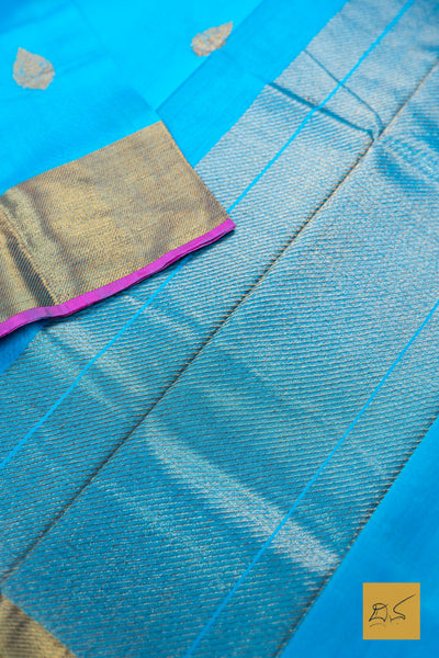 Punyavathi- Blue Banarasi Silk Cotton Handwoven Saree