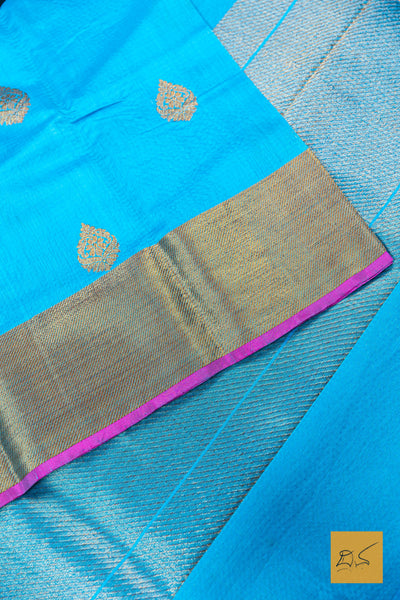 Punyavathi- Blue Banarasi Silk Cotton Handwoven Saree