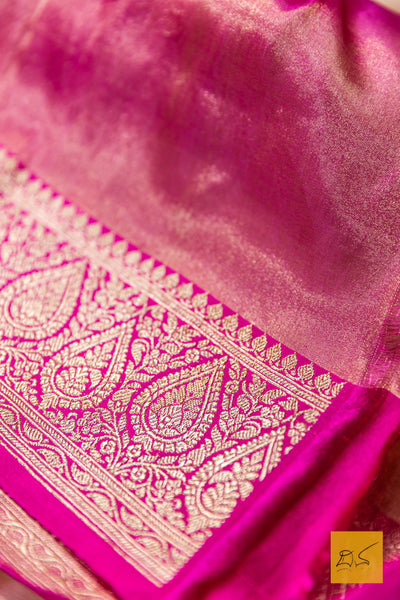 Aravinda- Off White-Pink Banarasi Tissue Katan Silk Handwoven Saree
