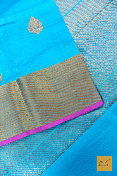 Punyavathi- Blue Banarasi Silk Cotton Handwoven Saree