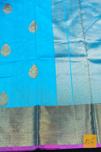 Punyavathi- Blue Banarasi Silk Cotton Handwoven Saree