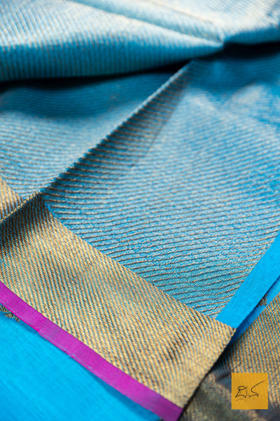 Punyavathi- Blue Banarasi Silk Cotton Handwoven Saree