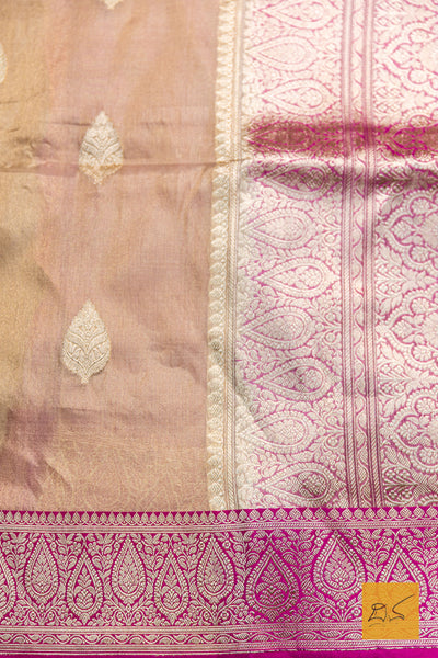 Aravinda- Off White-Pink Banarasi Tissue Katan Silk Handwoven Saree