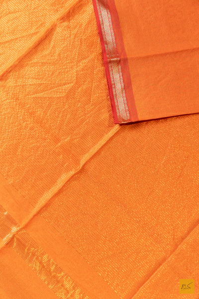 Deeksha- Orange Tissue Maheshwari Silk Cotton Handwoven Saree