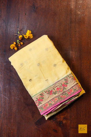 Thrayambhake- Pastle Yellow-Pink Banarasi Georgette Handwoven Saree