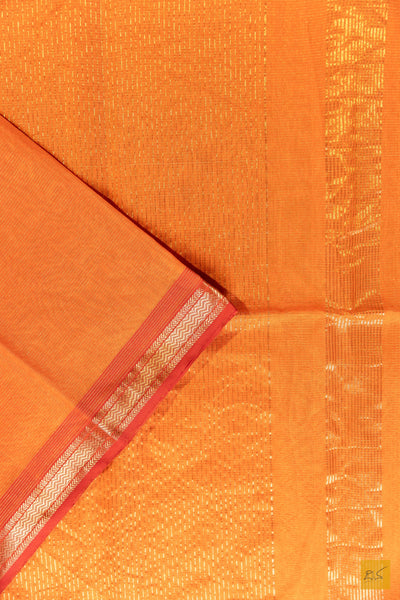 Deeksha- Orange Tissue Maheshwari Silk Cotton Handwoven Saree