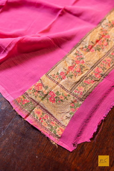 Thrayambhake- Pastle Yellow-Pink Banarasi Georgette Handwoven Saree