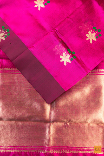 Pink Chanderi Pure Silk Handwoven Saree