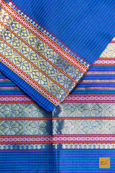 Chaithra- Blue Maheshwari Garbh Reshmi Handwoven Saree