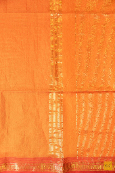 Deeksha- Orange Tissue Maheshwari Silk Cotton Handwoven Saree
