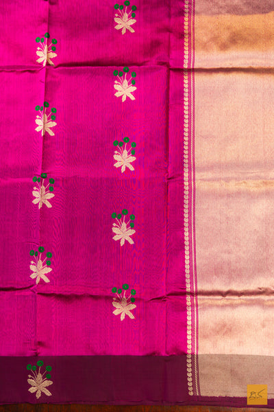 Pink Chanderi Pure Silk Handwoven Saree