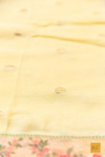 Thrayambhake- Pastle Yellow-Pink Banarasi Georgette Handwoven Saree
