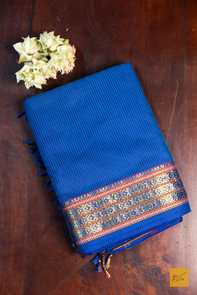 Chaithra- Blue Maheshwari Garbh Reshmi Handwoven Saree