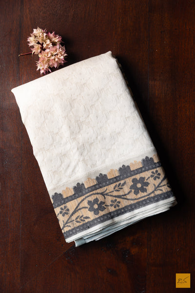 Jwala- White Banarasi Silk Net Handwoven Saree