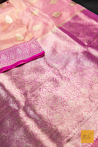 Aprameya- Pink Banarasi Tissue Katan Silk Handwoven Saree