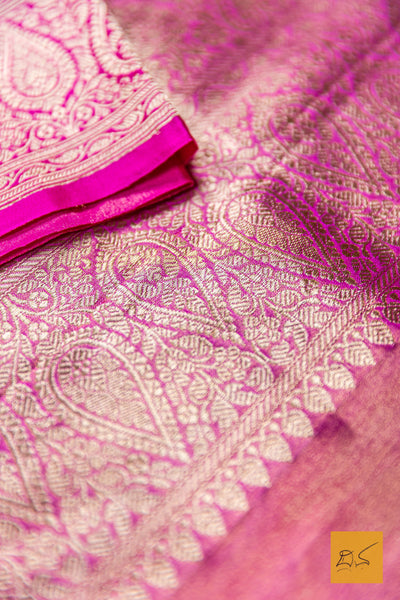 Aprameya- Pink Banarasi Tissue Katan Silk Handwoven Saree