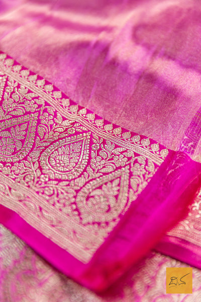 Aprameya- Pink Banarasi Tissue Katan Silk Handwoven Saree