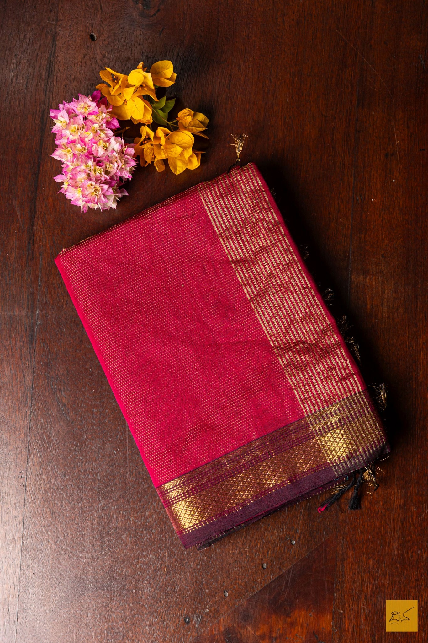Yogini- Red Tissue Maheshwari Silk Cotton Handwoven Saree
