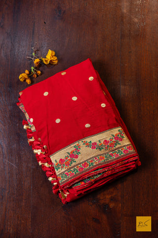 Thripurambika- Red Banarasi Georgette Handwoven Saree