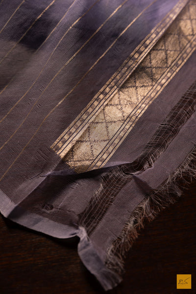 Komala- Purple Banarasi Silk Net Handwoven Saree