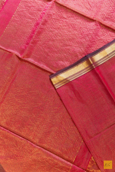 Yogini- Red Tissue Maheshwari Silk Cotton Handwoven Saree