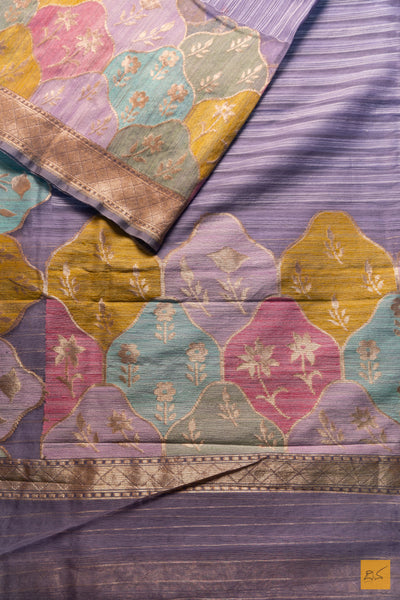 Komala- Purple Banarasi Silk Net Handwoven Saree