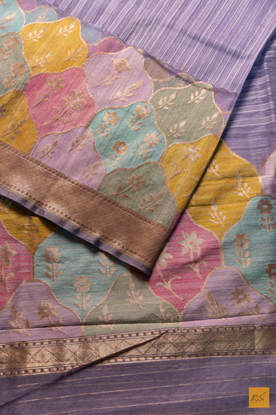 Komala- Purple Banarasi Silk Net Handwoven Saree