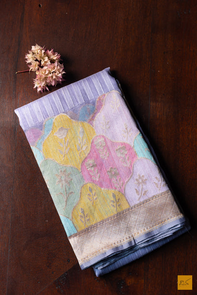 Komala- Purple Banarasi Silk Net Handwoven Saree