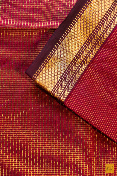 Yogini- Red Tissue Maheshwari Silk Cotton Handwoven Saree