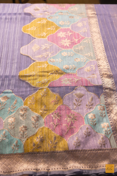 Komala- Purple Banarasi Silk Net Handwoven Saree