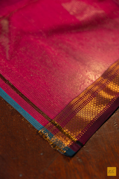 Yogini- Red Tissue Maheshwari Silk Cotton Handwoven Saree