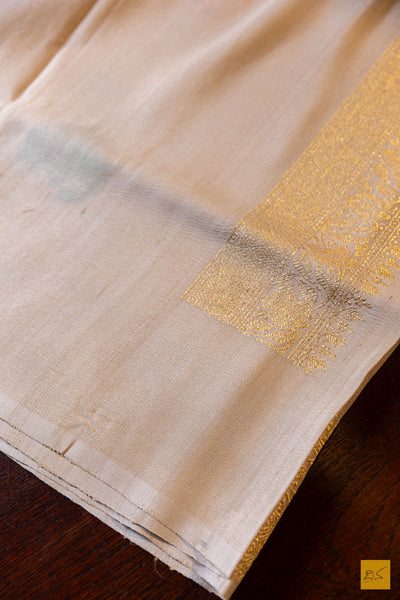 Nisha- Off White Banarasi Tusser Silk Handwoven Saree