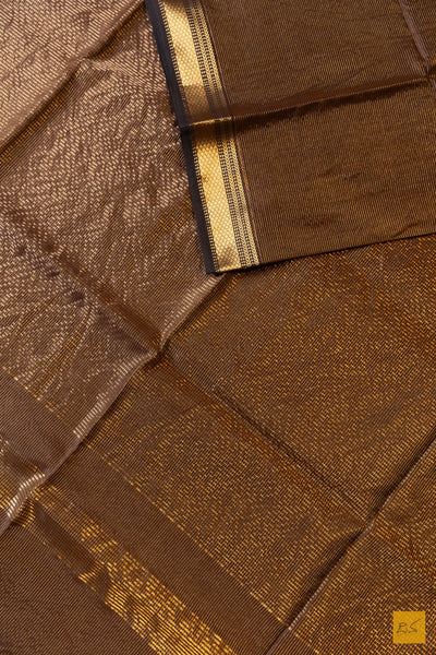 Vedanshi- Brown Tissue Maheshwari Silk Cotton Handwoven Saree