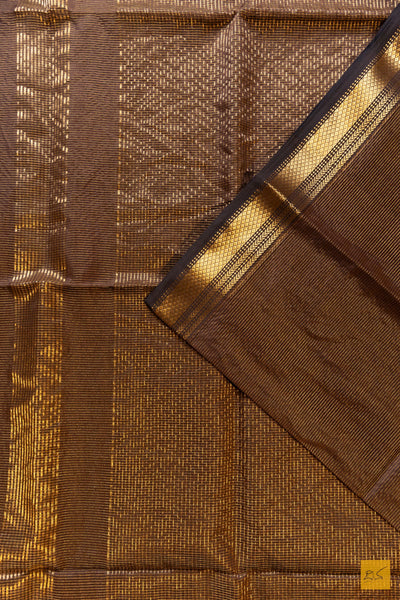 Vedanshi- Brown Tissue Maheshwari Silk Cotton Handwoven Saree