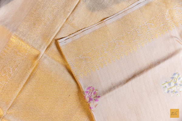 Nisha- Off White Banarasi Tusser Silk Handwoven Saree