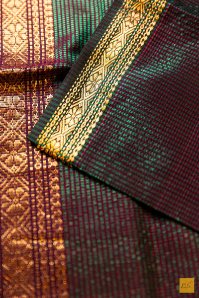 Vanajakshi- Green Maheshwari Garbh Reshmi Handwoven Saree