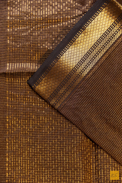 Vedanshi- Brown Tissue Maheshwari Silk Cotton Handwoven Saree
