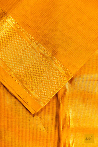 Sudha- Mango Yellow Maheshwari Silk Cotton Handwoven Saree