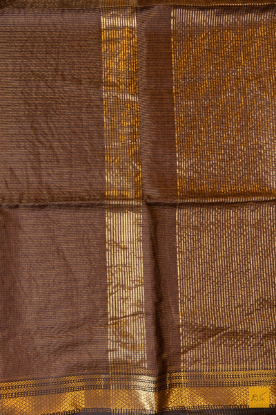 Vedanshi- Brown Tissue Maheshwari Silk Cotton Handwoven Saree