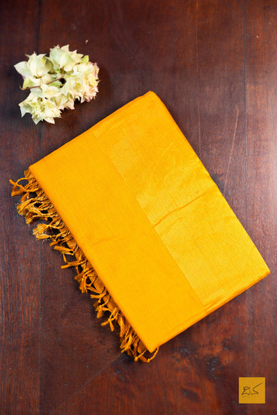 Sudha- Mango Yellow Maheshwari Silk Cotton Handwoven Saree