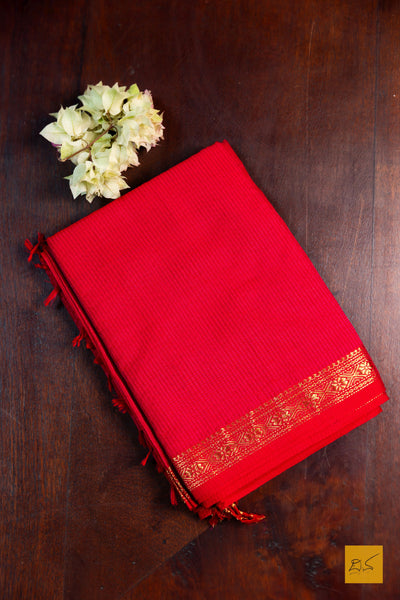 Srinidhi- Red-Pink Maheshwari Garbh Reshmi Handwoven Saree