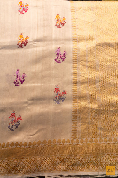 Vineetha- Off White Banarasi Tusser Silk Handwoven Saree